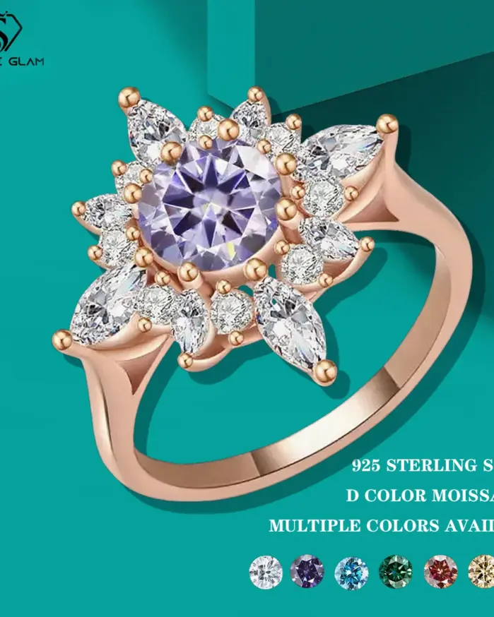 Anillo de moissanita de Plata de Ley 925 TY para mujer de 2 quilates con certificado, joyería fina, anillo de compromiso de oro rosa 1