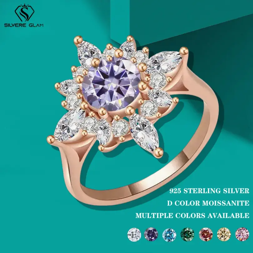 Anillo de moissanita de Plata de Ley 925 TY para mujer de 2 quilates con certificado, joyería fina, anillo de compromiso de oro rosa 1 Anillo de moissanita de Plata de Ley 925 TY para mujer de 2 quilates con certificado, joyería fina, anillo de compromiso de oro rosa 1