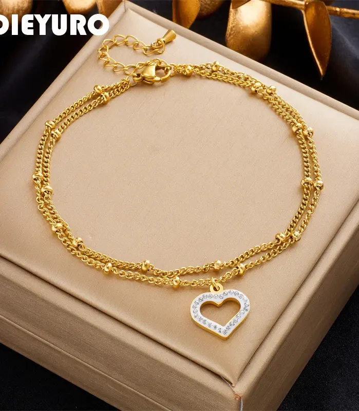 DIEYURO-tobilleras multicapa de acero inoxidable 316L para mujer y niña, cadena de pierna, joyería impermeable, regalo 1