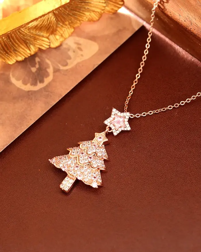 Juego de Joyería Vintage Elegante de 3 Piezas para Mujer, Collar con Árbol de Navidad Colorido, Gargantilla de Cristal Brillante, Aretes de Novia para Boda, Fiesta 2
