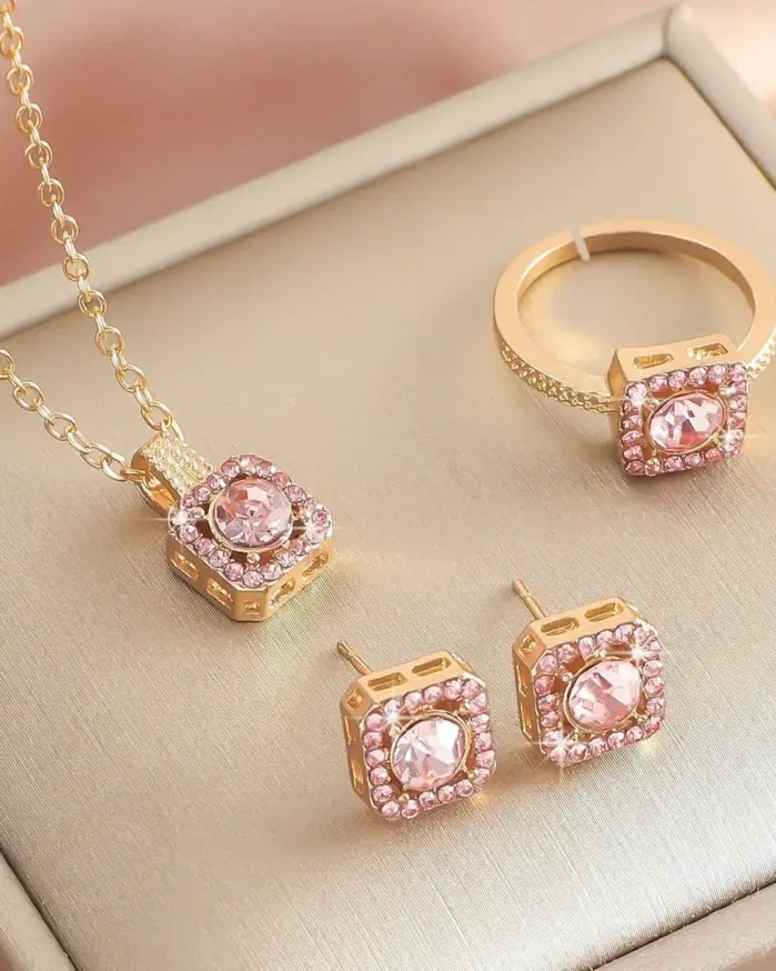 Conjunto de joyería Vintage elegante para mujer, lujoso collar con incrustaciones de circón, gargantilla de cristal brillante, pendientes de boda para fiesta, 4 Uds. 2