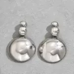 Conjunto de collar y pendientes vintage de cuentas lisas extragrandes, con dije de disco redondo grande brillante, estilo europeo americano moderno para uso diario 5