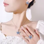 Conjunto de joyería Vintage elegante para mujer, collar de estrella de mar de zafiro, gargantilla de cristal brillante, pendientes de boda para fiesta, 4 Uds. 2