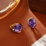 Juego de Joyería Vintage Elegante de 3 Piezas para Mujer, Collar con Cristales Brillantes y Piedras de Imitación Moradas, Gargantilla, Aretes para Novia, Boda, Fiesta 4