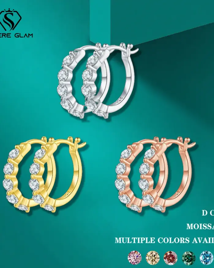 Pendientes tipo botón de moissanita de Plata de Ley 925 TY para mujer, Clips de pendientes de oro rosa, joyería fina de Color D 1