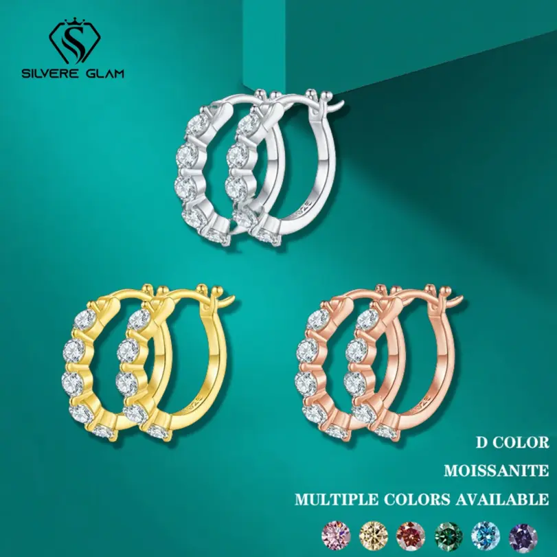 Pendientes tipo botón de moissanita de Plata de Ley 925 TY para mujer, Clips de pendientes de oro rosa, joyería fina de Color D 1
