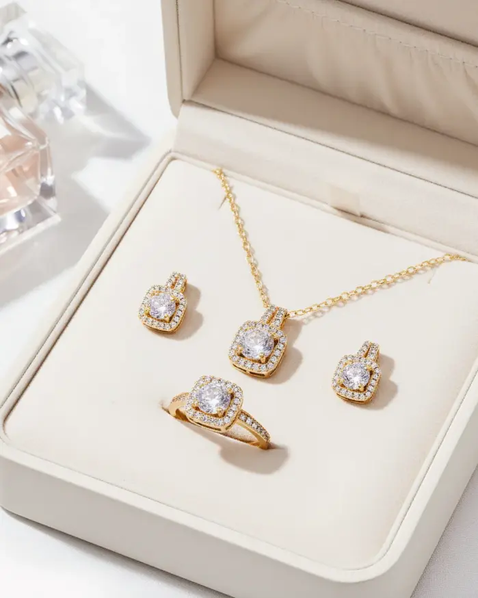 Conjunto de joyería Vintage elegante para mujer, lujoso collar con incrustaciones de circón, gargantilla de cristal brillante, pendientes de boda para fiesta, 4 Uds. 1