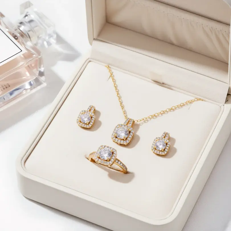 Conjunto de joyería Vintage elegante para mujer, lujoso collar con incrustaciones de circón, gargantilla de cristal brillante, pendientes de boda para fiesta, 4 Uds. 1