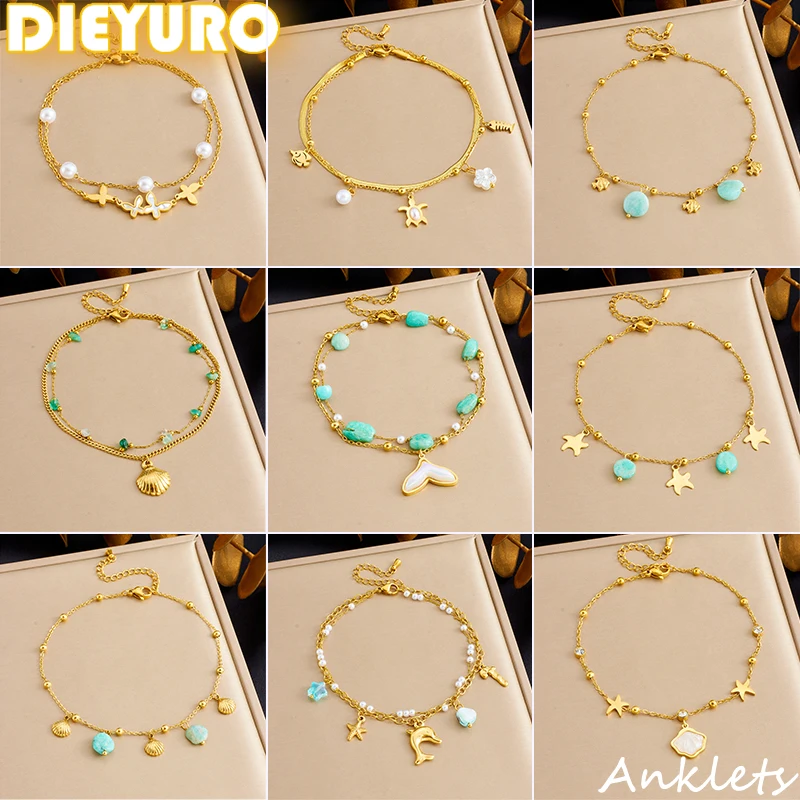 DIEYURO 316L Acero inoxidable concha de mar estrella de mar perla océano serie tobilleras para mujeres tendencia cadenas de pie regalo de joyería antioxidante 1 DIEYURO 316L Acero inoxidable concha de mar estrella de mar perla océano serie tobilleras para mujeres tendencia cadenas de pie regalo de joyería antioxidante 1