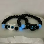 Juego de 4 Uds de pulsera + collar de cuentas de gato luminoso, pulseras elásticas con dijes de cuentas negras con gato, regalo de Halloween/Navidad 4