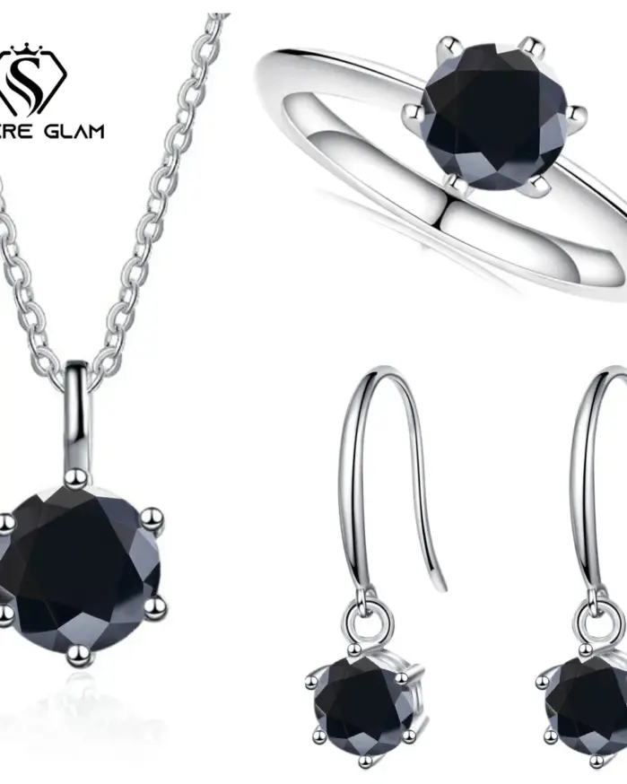 Anillo de Plata de Ley 925, pendiente, collar, conjunto de joyería, 3CT, Color D, Moissanit, atmósfera Simple, joyería para mujer para regalo de fiesta 2