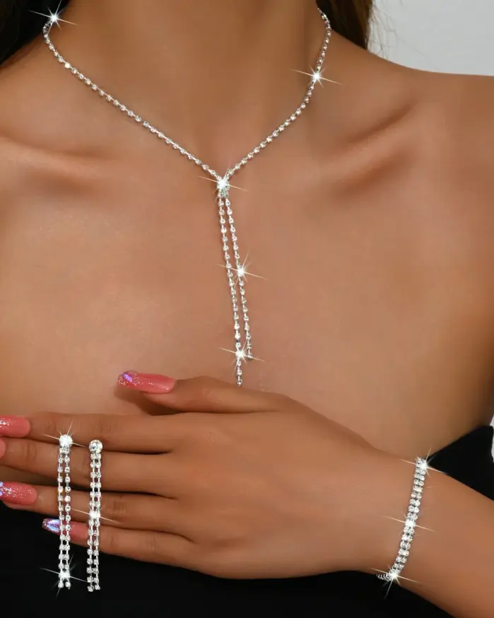 Conjunto de joyería para mujer, collar geométrico, pendientes, pulsera, adecuado para regalos de boda, fiesta y Festival, 3 uds. 2