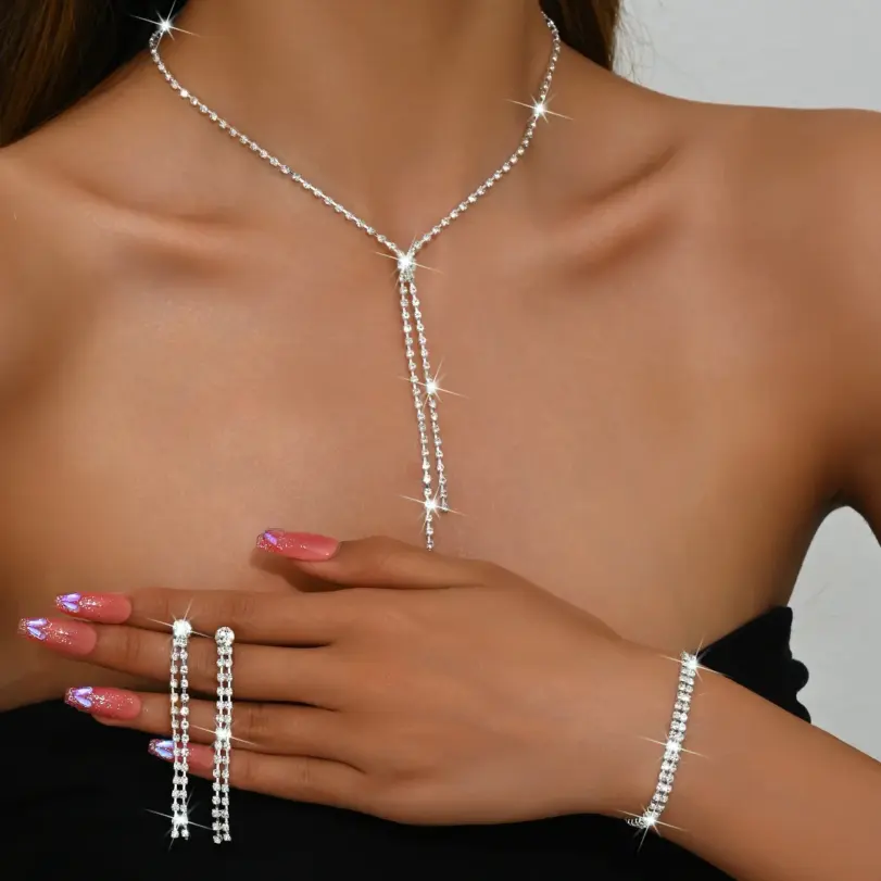 Conjunto de joyería para mujer, collar geométrico, pendientes, pulsera, adecuado para regalos de boda, fiesta y Festival, 3 uds. 2