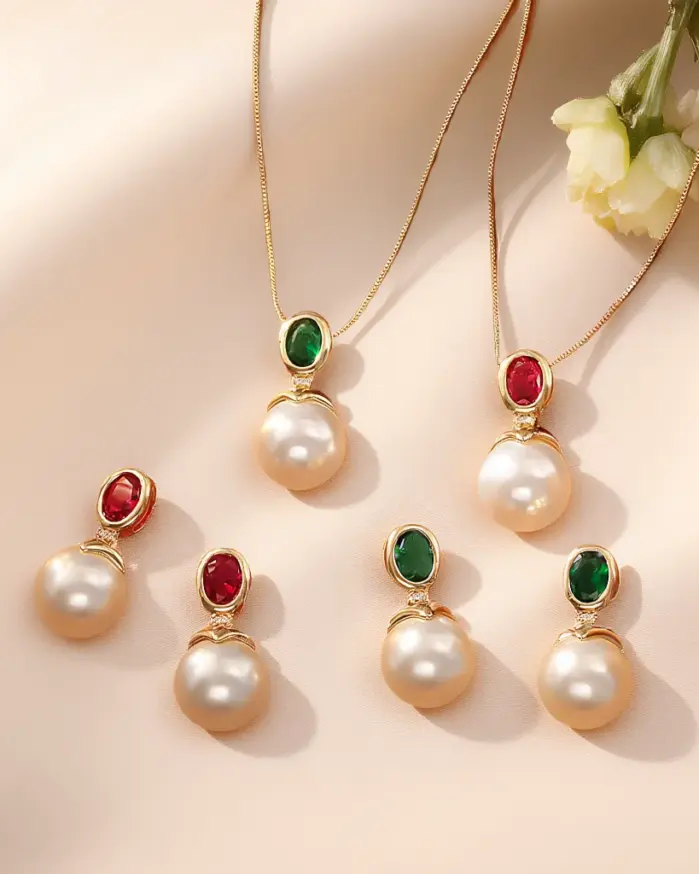 Juego de Joyería Vintage Elegante de 3 Piezas para Mujer, Collar de Perlas de Circonio Rojo, Gargantilla de Cristal Brillante, Aretes de Novia para Boda, Fiesta 1