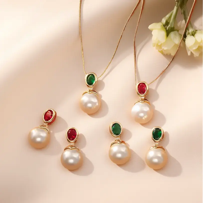 Juego de Joyería Vintage Elegante de 3 Piezas para Mujer, Collar de Perlas de Circonio Rojo, Gargantilla de Cristal Brillante, Aretes de Novia para Boda, Fiesta 1