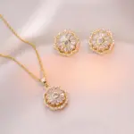 Juego de Joyería Elegante y Moderno de 3 Piezas para Mujer, Collar con Diseño de Flor Giratoria, Gargantilla Dorada Clásica, Aretes para Uso Diario Informal, Regalo 4
