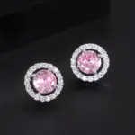 Conjunto de joyería Vintage elegante para mujer, collar redondo de circón rosa, gargantilla de cristal brillante, pulsera de boda para fiesta, 4 Uds. 5