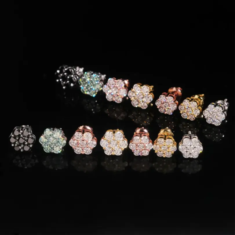 Pendientes TY Moissanite para mujer, pendientes de plata de ley 925 con forma de flor, oro rosa, Color D VVS1, joyería fina, regalo de fiesta 4
