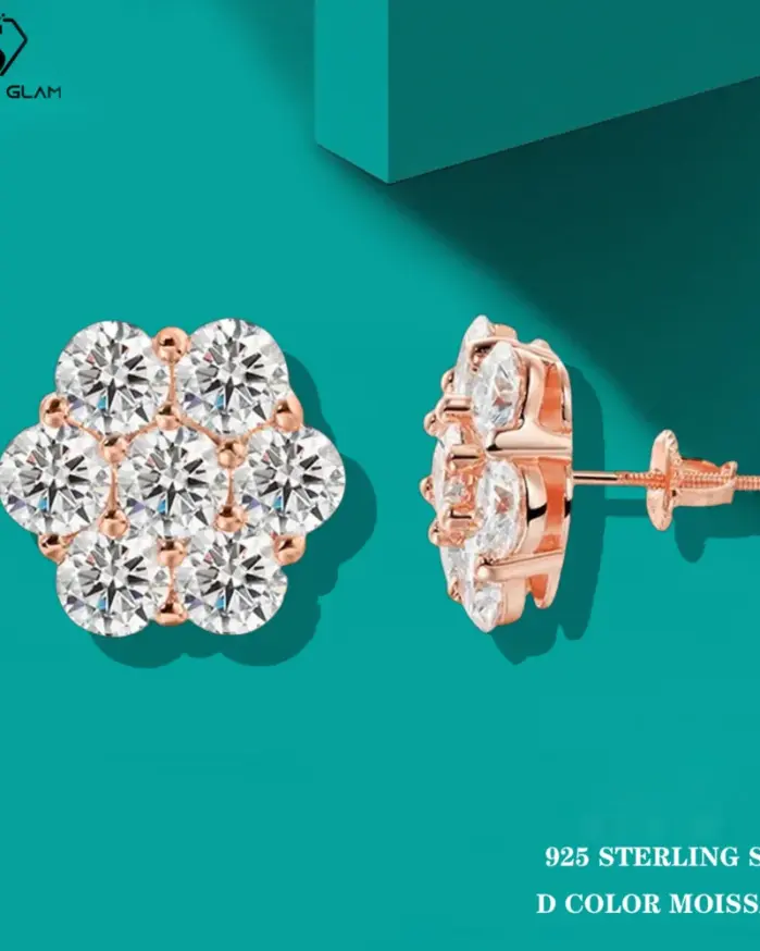 Pendientes TY Moissanite para mujer, pendientes de plata de ley 925 con forma de flor, oro rosa, Color D VVS1, joyería fina, regalo de fiesta 1