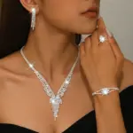 Conjunto de 5 piezas de joyería de moda para mujer, collar con borlas huecas, anillo, aretes, pulsera, conjunto de joyería para boda, banquete, fiesta, festival, regalo para dama 3