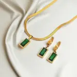 3 uds. De pendientes de collar de circón de cristal verde cuadrado de acero inoxidable para mujer y niña, nuevos conjuntos de joyería que no se decoloran a la moda 1