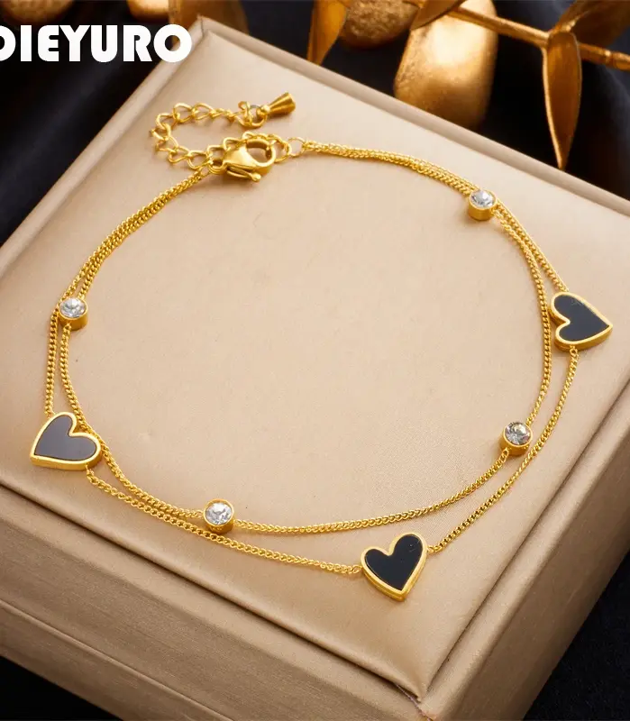 Tobilleras DIEYURO 316L de acero inoxidable con forma de corazón y amor para mujer y niña, nueva tendencia, cadena para pierna multicapa, joyería que no se decolora, regalo para fiesta 1
