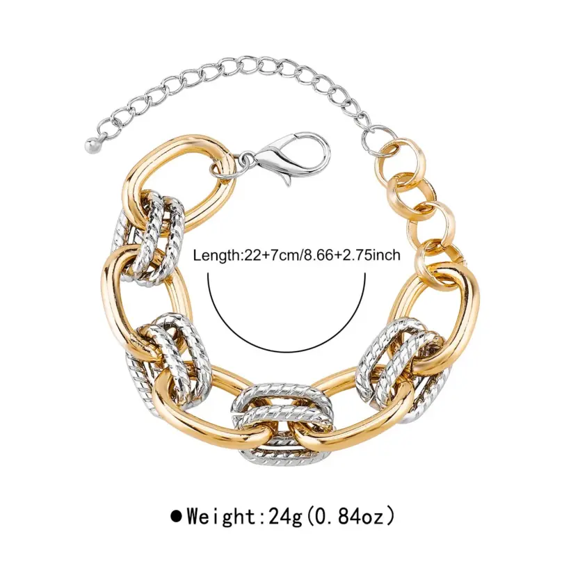 Collar de cadena gruesa de metal mixto, gargantilla de eslabones de cable de dos tonos, conjunto de pulsera a juego de oro y plata texturizados, joyería de lujo llamativa 6