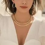 Juego de Joyería Elegante y Moderno de 3 Piezas para Mujer, Collar Geométrico Tipo O, Gargantilla de Metal Clásica, Uso Diario Informal, Pendientes Grandes, Regalo 3