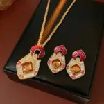 Juego de Joyería Vintage Elegante de 3 Piezas para Mujer, Cadena de Suéter Roja Brillante, Gargantilla de Cristal Brillante, Aretes para Uso Diario, Regalo 5