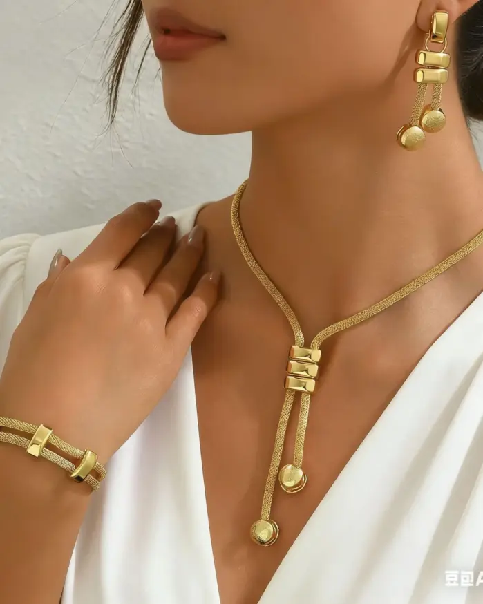 Juego de Joyería Vintage Elegante de 4 Piezas para Mujer, Collar con Borla y Nudo, Gargantilla de Moda, Pendientes de Novia para Boda y Fiesta 2