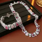 Juego de Joyería Vintage Elegante de 2 Piezas para Mujer, Collar Exquisito Vintage Color Rosa, Gargantilla, Pulsera de Novia para Boda, Regalo para Fiesta 5