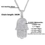 Collar de moissanita de Plata de Ley 925 TY para mujeres y hombres, collar con colgante de Palma de Hip Hop de moissanita completa, joyería fina de Navidad 6