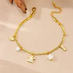 Tobilleras DIEYURO 316L de acero inoxidable con perlas de pez tortuga y perlas de doble capa para mujer, nuevas cadenas para pies, joyería antioxidante, regalo glamoroso 4