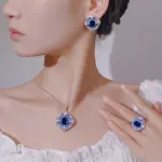 Conjunto de joyería Vintage elegante para mujer, collar de pétalos en forma de corazón azul, gargantilla de cristal brillante, pendientes de boda para fiesta, 4 Uds. 2