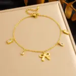 DIEYURO 316L Acero inoxidable lazo dorado corazón cuadrado circón tobillera para mujer tendencia moda cadena de pie joyería regalo de vacaciones 6