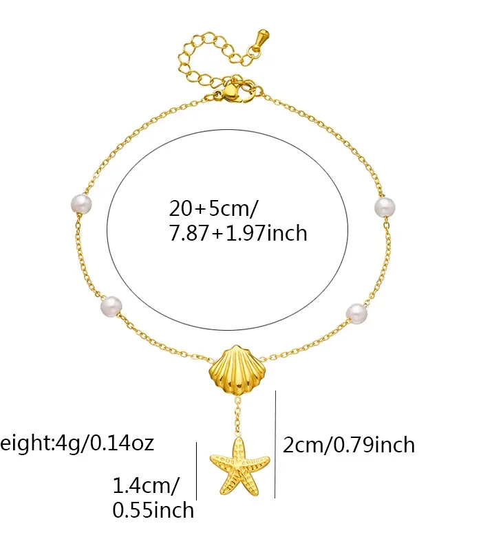 DIEYURO 316L Acero inoxidable perla estrella de mar delfín vieira colgante tobilleras para mujeres nueva cadena de pie impermeable regalo de joyería 2