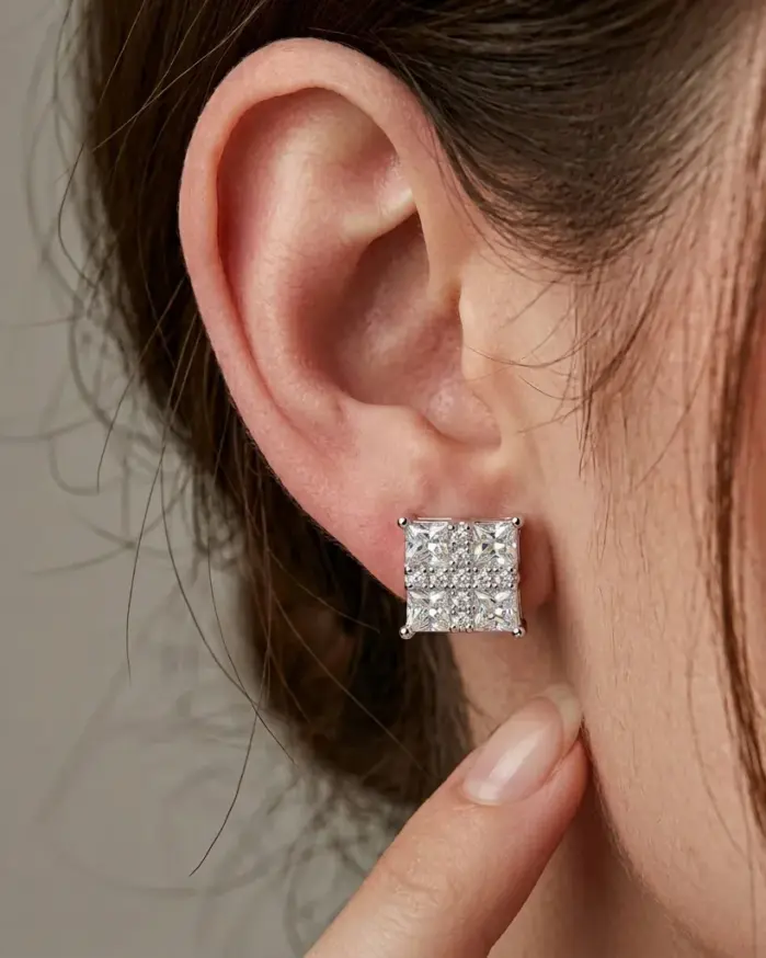 Pendientes de plata de ley Ts S925 con moissanita cuadrada Princess para mujer, joyería de laboratorio con moissanita color D, pendientes de plata de ley 2