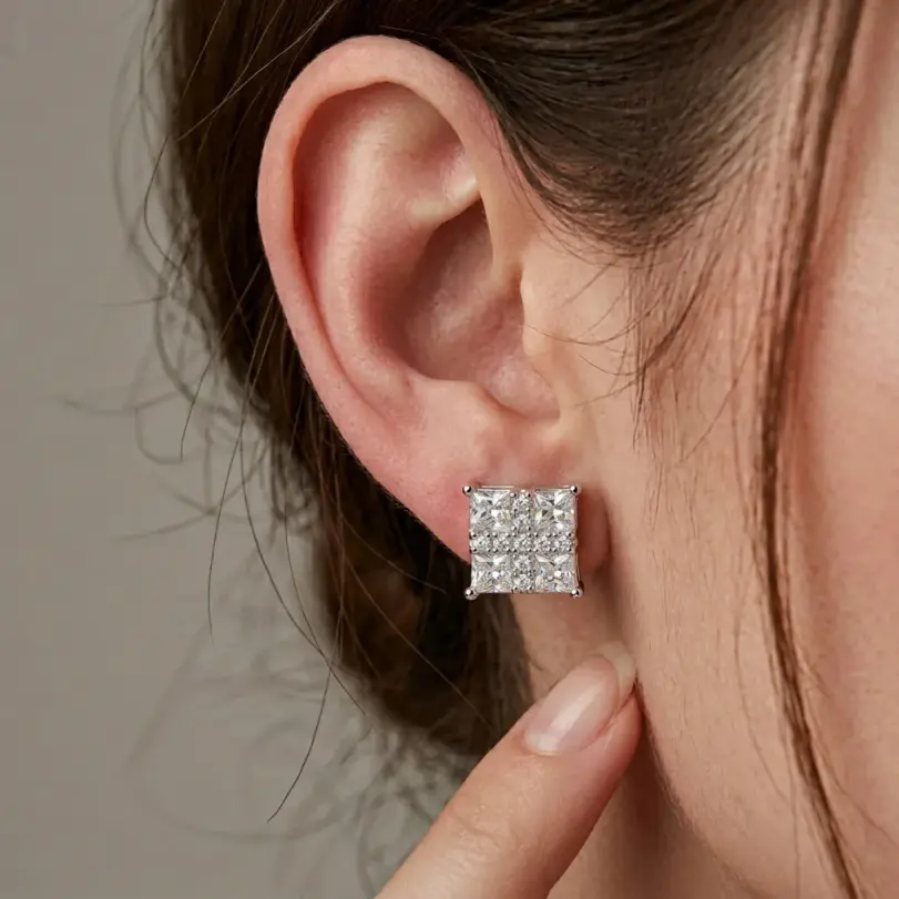 Pendientes de plata de ley Ts S925 con moissanita cuadrada Princess para mujer, joyería de laboratorio con moissanita color D, pendientes de plata de ley 2
