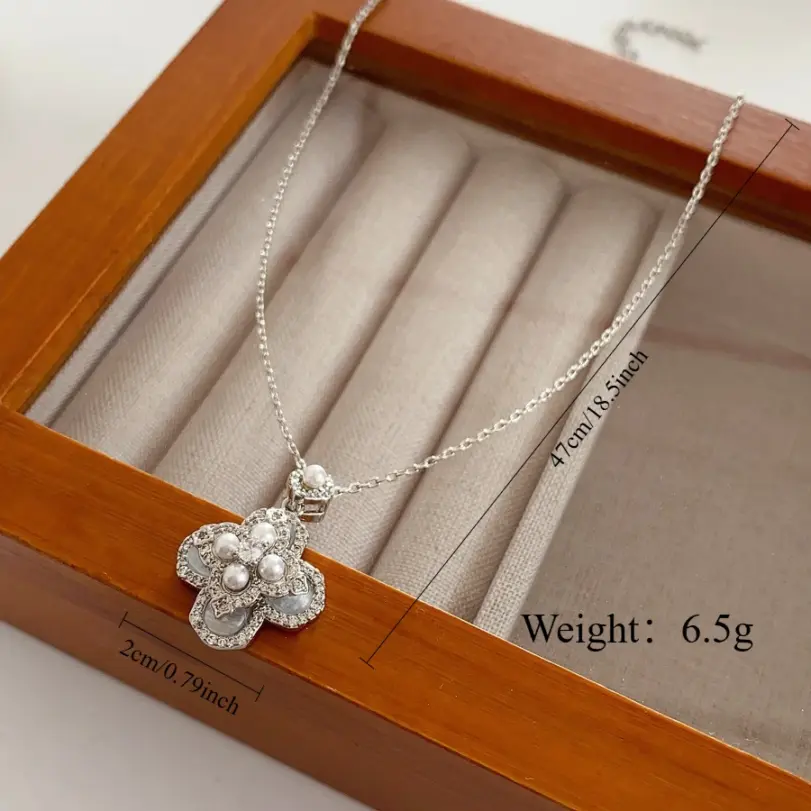 Juego de Joyería Vintage Elegante de 3 Piezas para Mujer, Collar de Perlas con Flores, Gargantilla de Cristal Brillante, Aretes de Novia para Boda, Fiesta 5