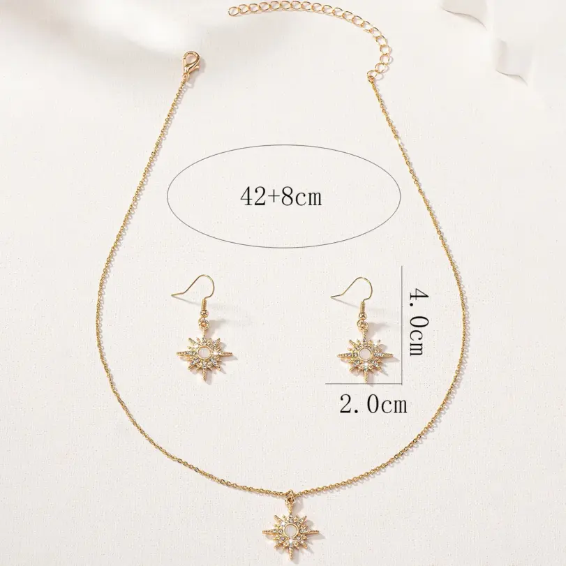 Juego de Joyería Elegante y Moderno de 3 Piezas para Mujer, Collar con Estrella Dorada y Sol, Gargantilla Brillante con Cristales, Aretes para Uso Diario Informal, Regalo 6