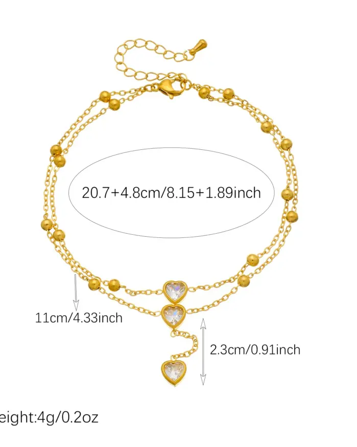 DIEYURO Tobilleras de Acero Inoxidable 316L con Colgante de Corazón Redondo Dorado e Incrustaciones de Circonio, Nuevas Cadenas para Pies para Mujer, Joyería Glamorosa Antioxidante 2