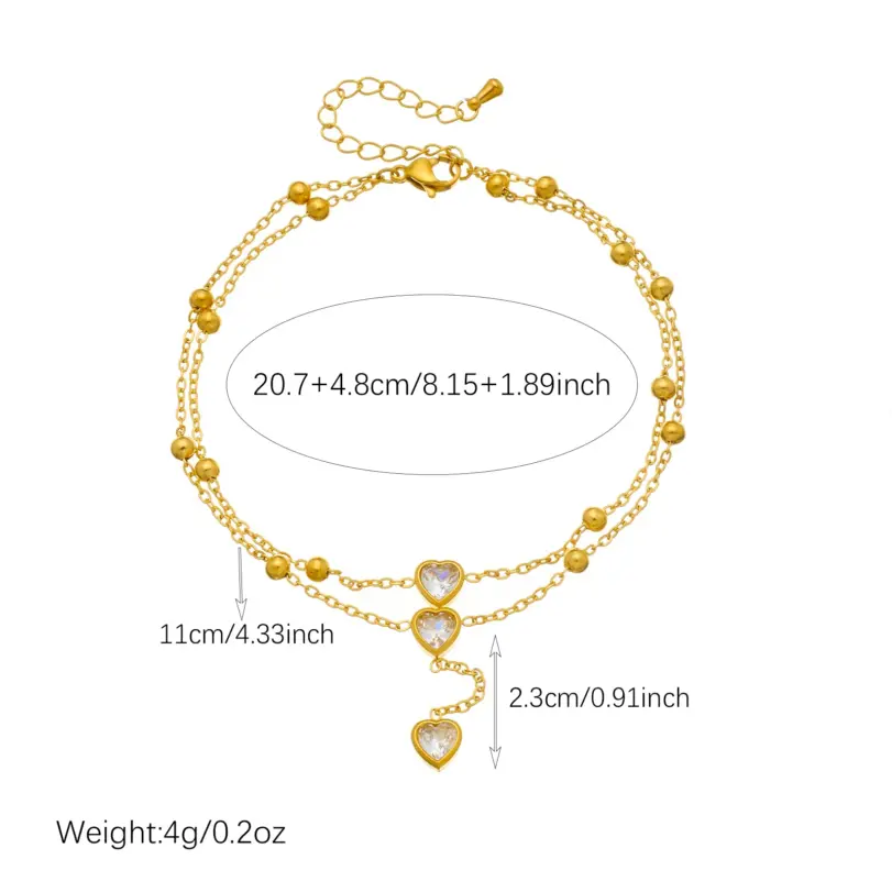 DIEYURO Tobilleras de Acero Inoxidable 316L con Colgante de Corazón Redondo Dorado e Incrustaciones de Circonio, Nuevas Cadenas para Pies para Mujer, Joyería Glamorosa Antioxidante 2