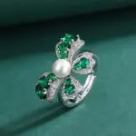 Conjunto de joyería Vintage elegante para mujer, collar con lazo de piedras preciosas de nácar, gargantilla de cristal brillante, anillo de boda para fiesta, 2 uds. 5
