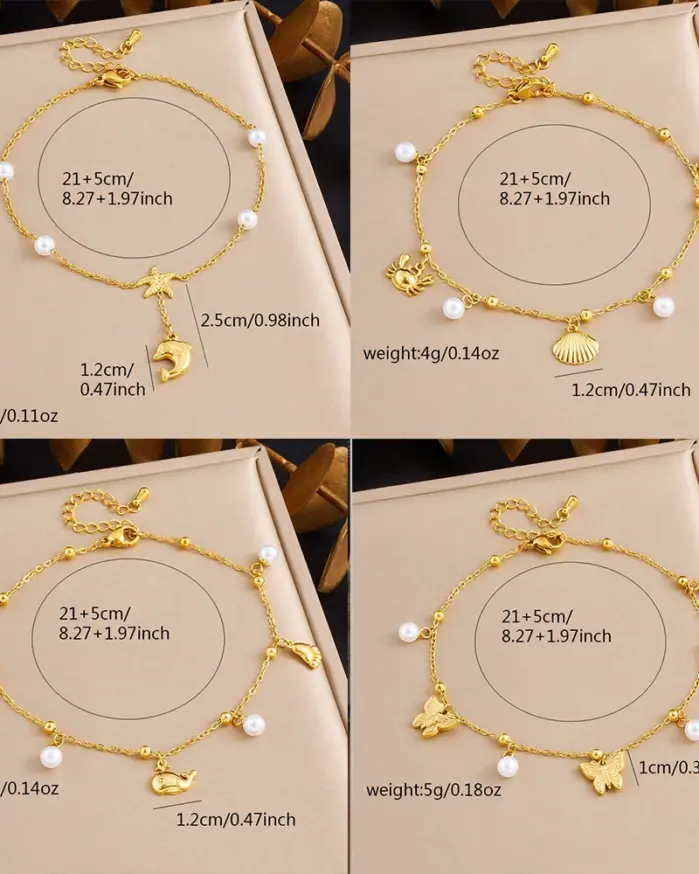 DIEYURO 316L Acero inoxidable Golden Ocean Series Zircon perla borla colgante tobilleras señora nueva cadena de pie impermeable regalo de joyería 2