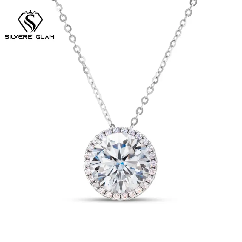 Collar de plata de ley 925 para mamá, colgante redondo de moissanita de Color 5CT D, collar de hadas, joyería fina para fiesta de San Valentín 1