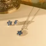 Juego de Joyería Vintage Elegante de 3 Piezas para Mujer, Collar con Flores Azules Incrustadas, Gargantilla de Cristal Brillante, Aretes de Novia para Boda, Fiesta 4
