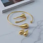 Juego de Joyería Elegante y Moderno de 4 Piezas para Mujer, Collar con Gotas de Agua, Gargantilla de Metal Dorado, Aretes para Uso Diario Informal 5