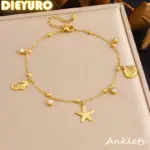 DIEYURO 316L Acero inoxidable elementos clásicos estrella de mar caballito de mar Shell colgante tobilleras mujeres moda y ocio cadena de pie 1