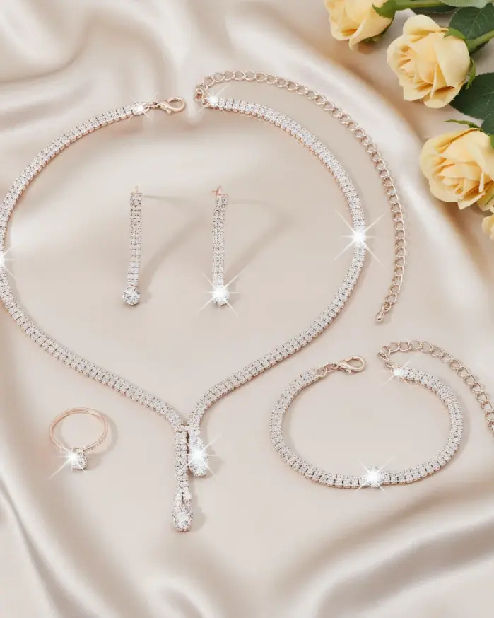 Conjunto de joyería Vintage elegante para mujer, collar con estilo de cadena de garra exquisita, Gargantilla dorada, pulsera de boda nupcial, regalo de fiesta, 5 uds. 1