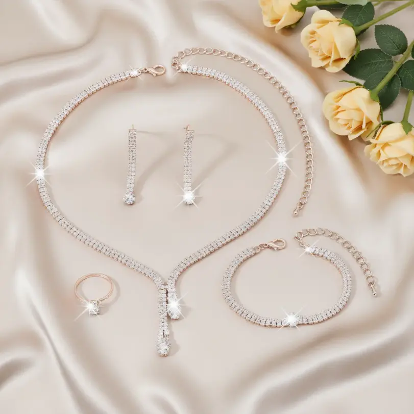 Conjunto de joyería Vintage elegante para mujer, collar con estilo de cadena de garra exquisita, Gargantilla dorada, pulsera de boda nupcial, regalo de fiesta, 5 uds. 1 Conjunto de joyería Vintage elegante para mujer, collar con estilo de cadena de garra exquisita, Gargantilla dorada, pulsera de boda nupcial, regalo de fiesta, 5 uds. 1